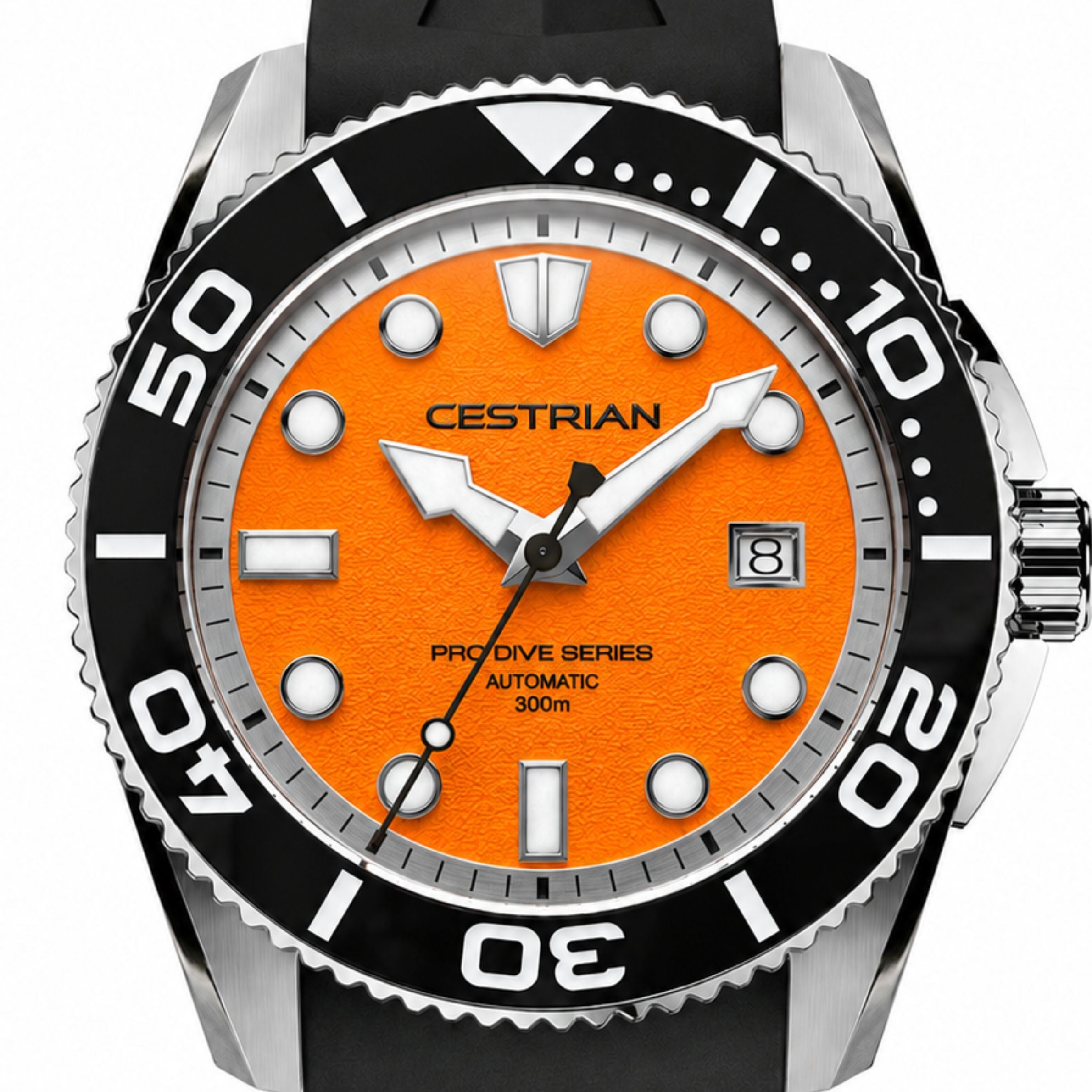 Cestrian Pro Dive Series 42mm Orange Dial Silicone Strap Automatic 300m Men's Watch