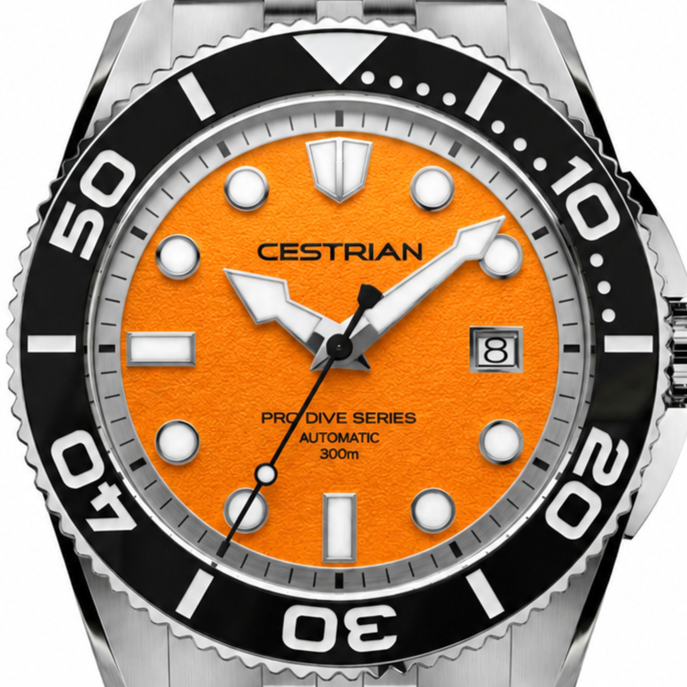 Cestrian Pro Dive Series 42mm Orange Dial Steel Bracelet Automatic 300m Men's Watch