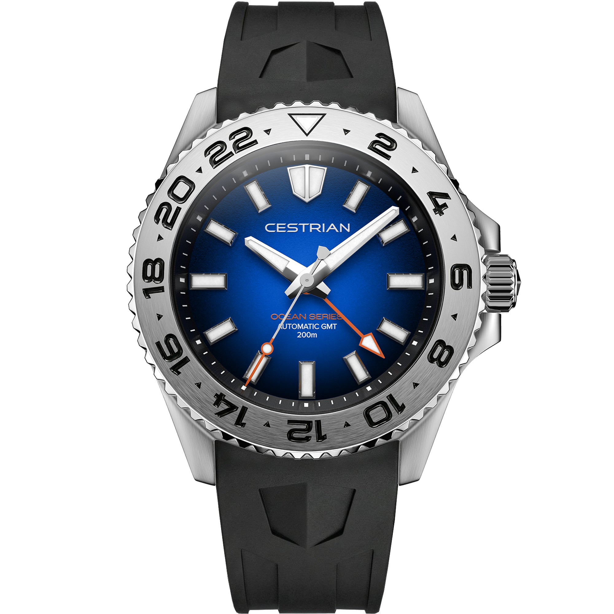 Cestrian Ocean Series Blue Fumé Dial Silicone Strap Automatic GMT Men's Watch