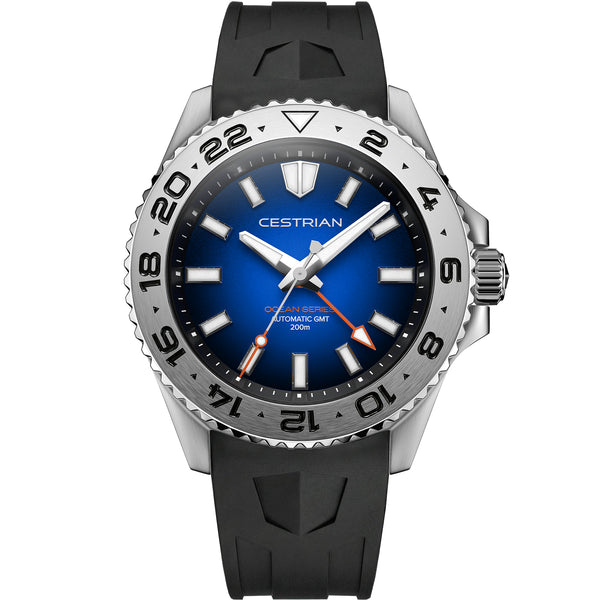 Cestrian Ocean Series Blue Fumé Dial Silicone Strap Automatic GMT Men's Watch