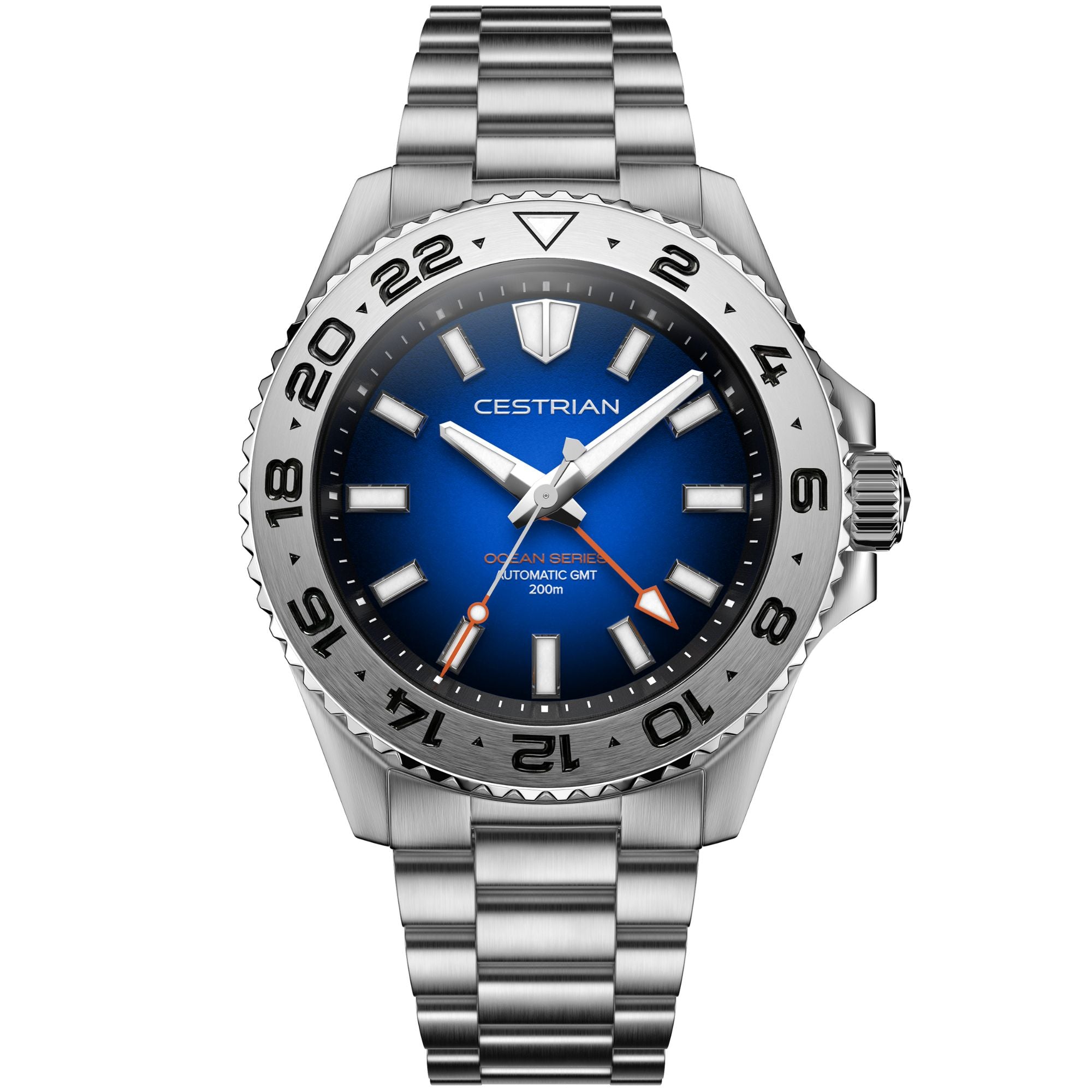 Cestrian Ocean Series Blue Fumé Dial Steel Bracelet Automatic GMT Men's Watch