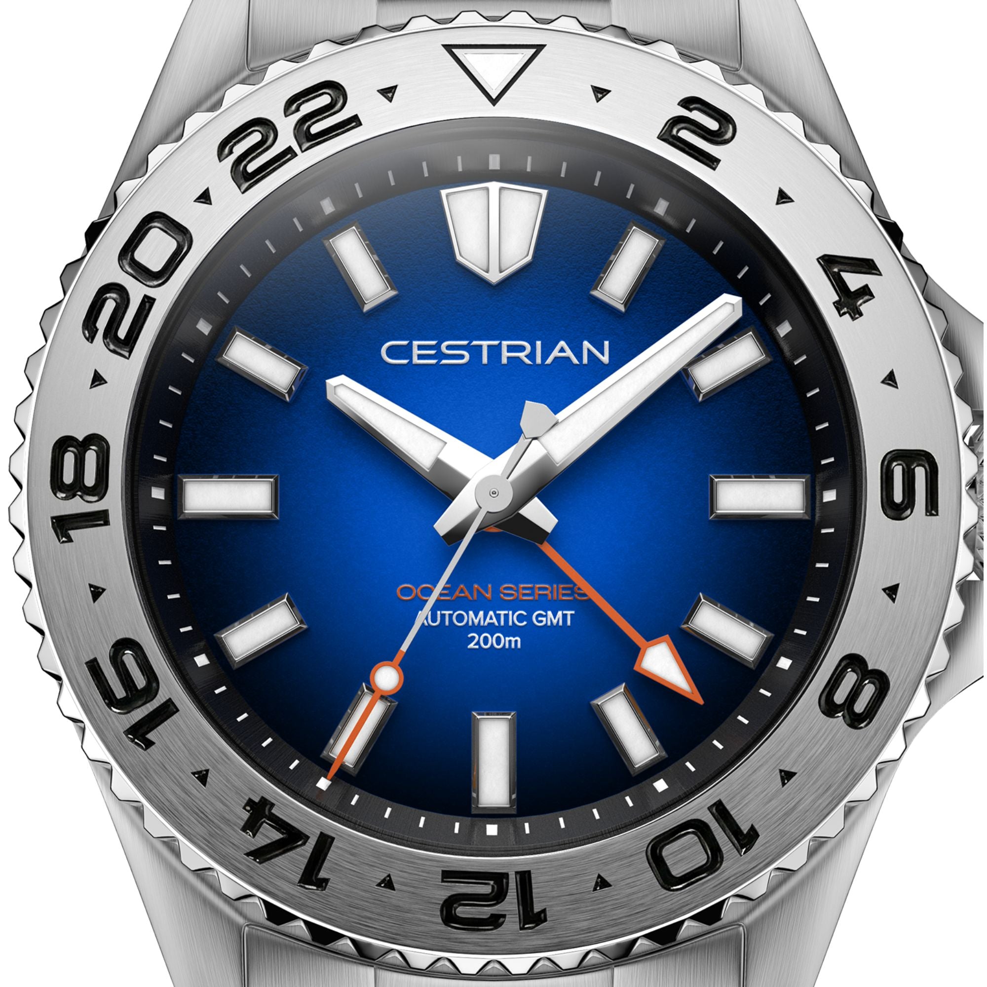 Cestrian Ocean Series Blue Fumé Dial Steel Bracelet Automatic GMT Men's Watch