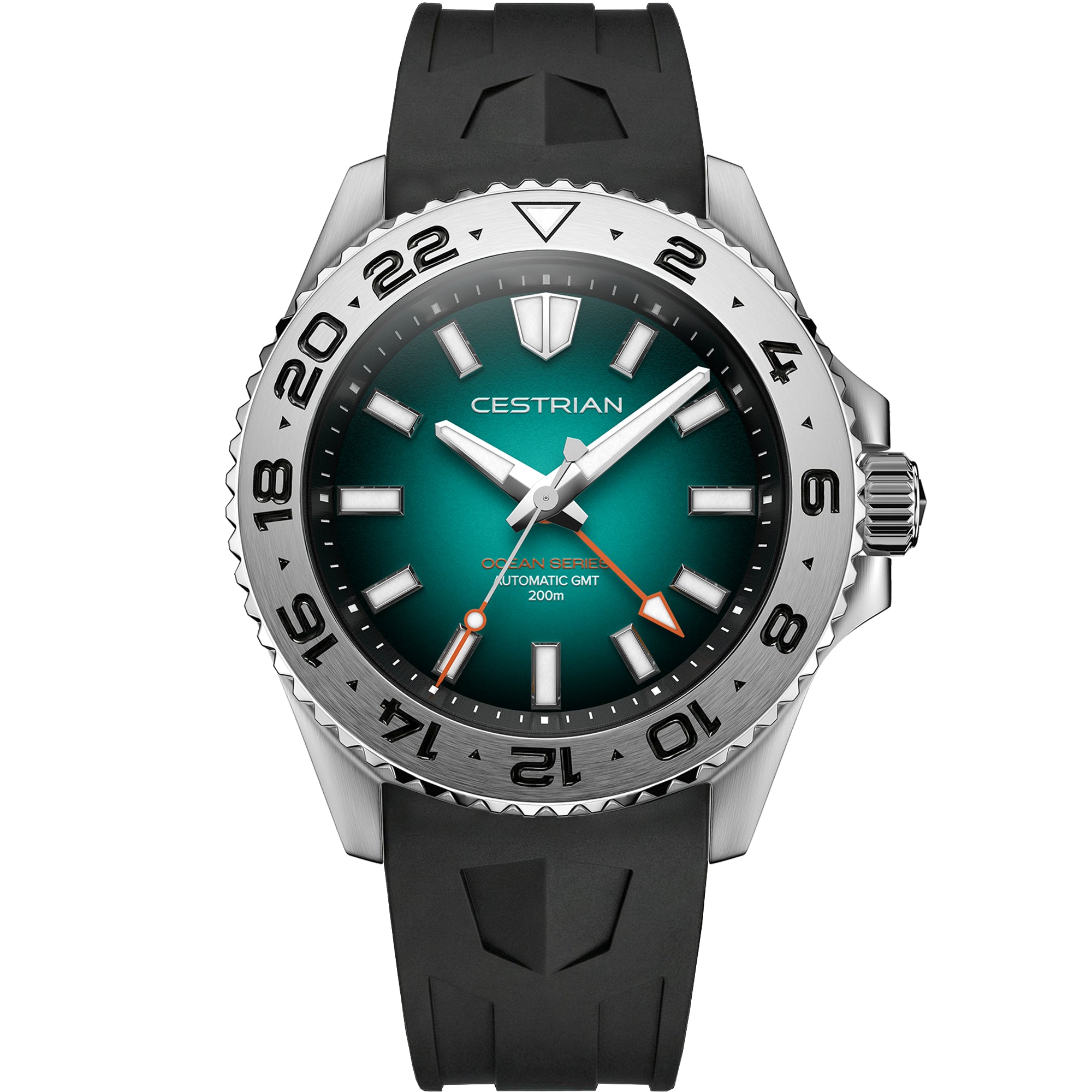 Cestrian Ocean Series Green Fumé Dial Silicone Strap Automatic GMT Men's Watch