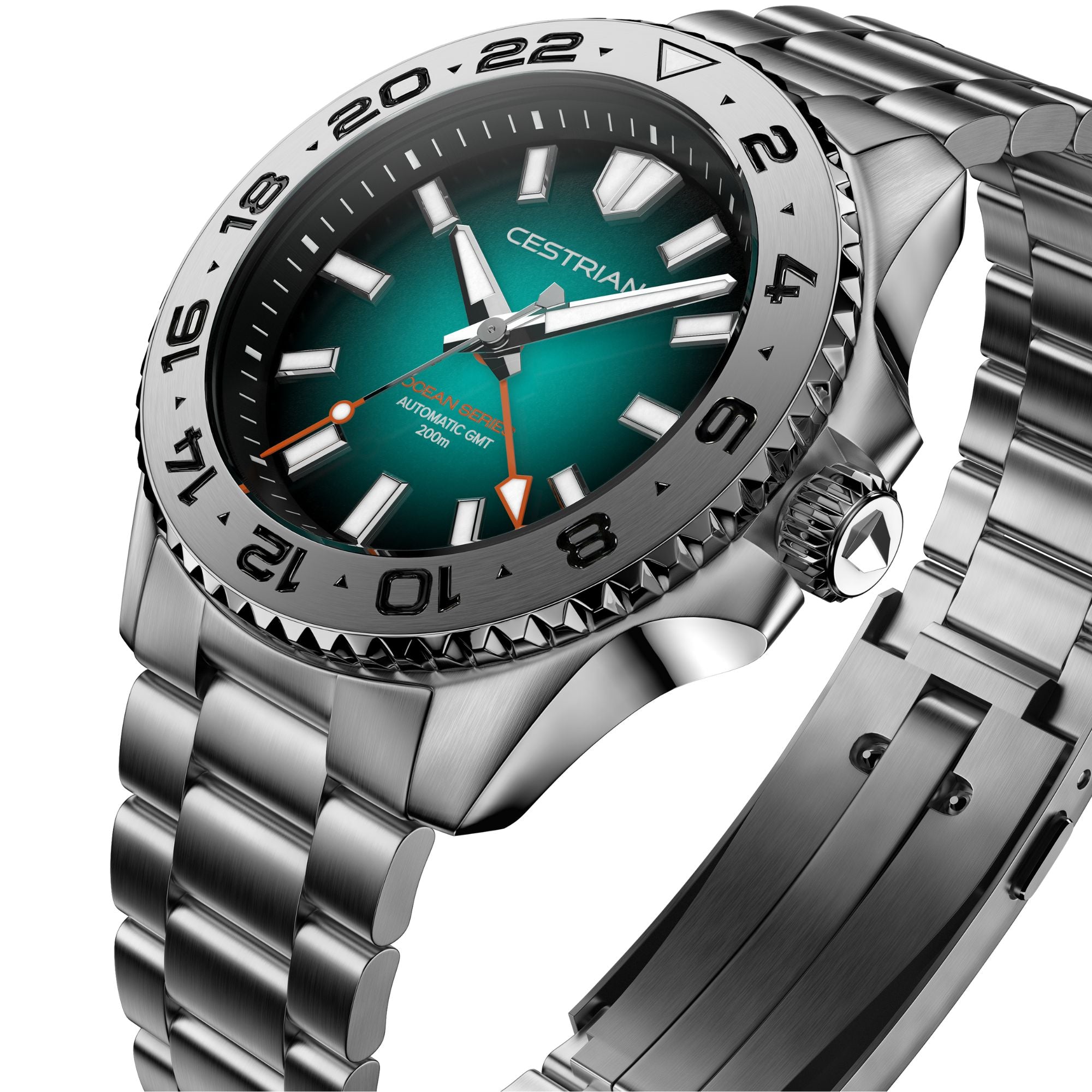 Cestrian Ocean Series Green Fumé Dial Steel Bracelet Automatic GMT Men's Watch