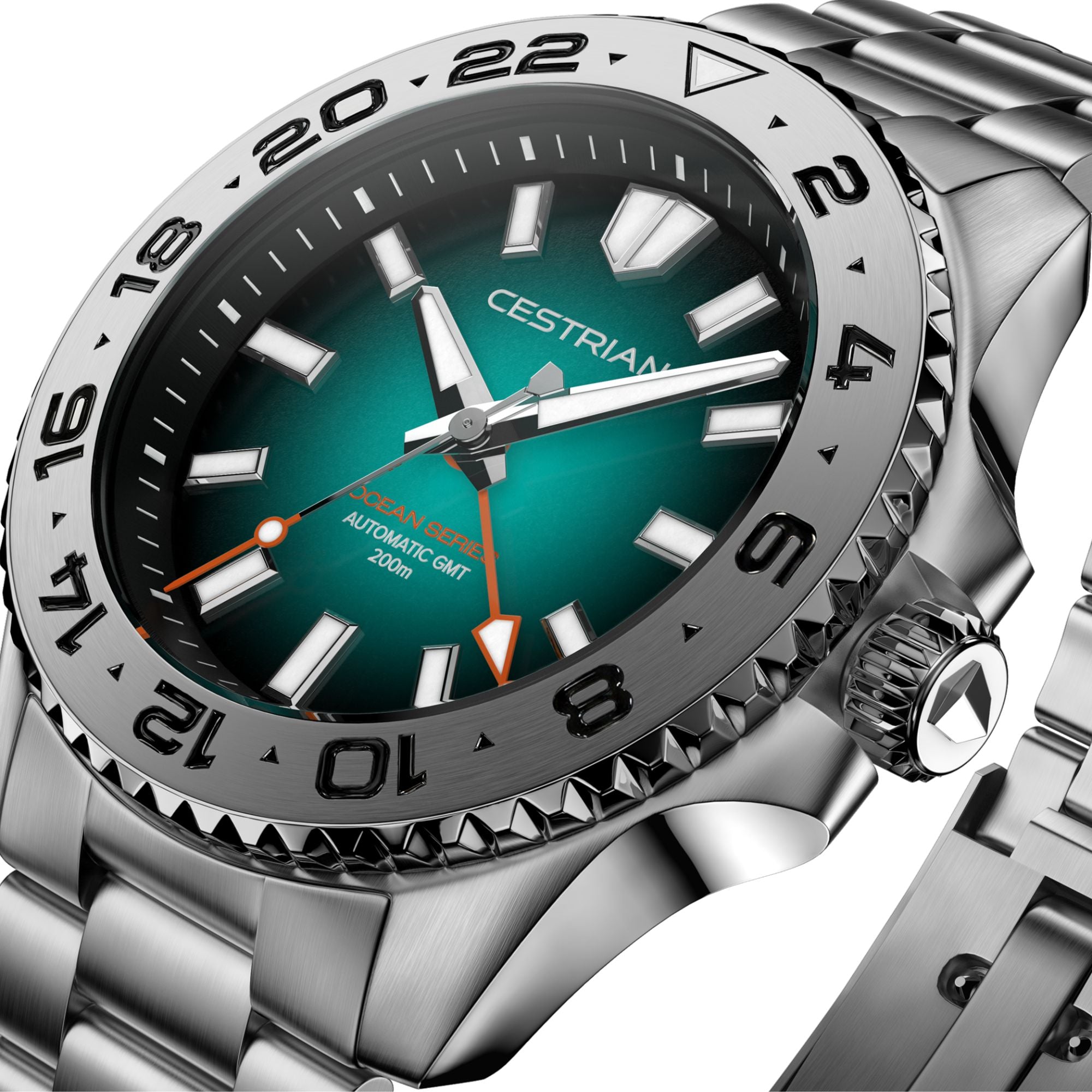 Cestrian Ocean Series Green Fumé Dial Steel Bracelet Automatic GMT Men's Watch