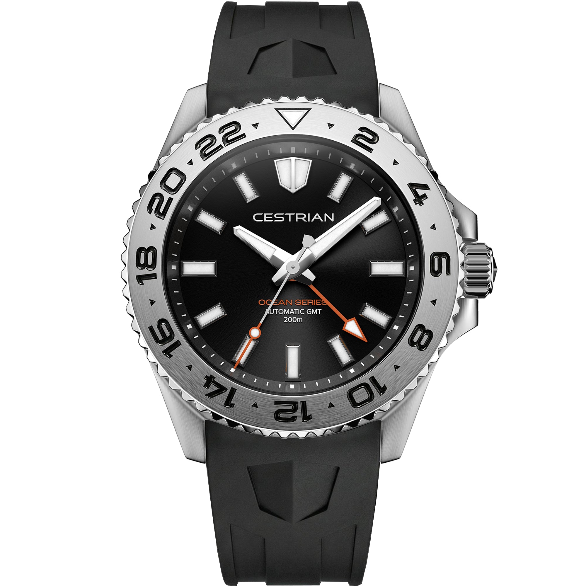 Cestrian Ocean Series Black Dial Silicone Strap Automatic GMT Men's Watch
