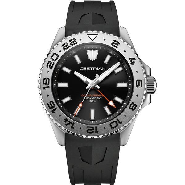 Cestrian Ocean Series Black Dial Silicone Strap Automatic GMT Men's Watch