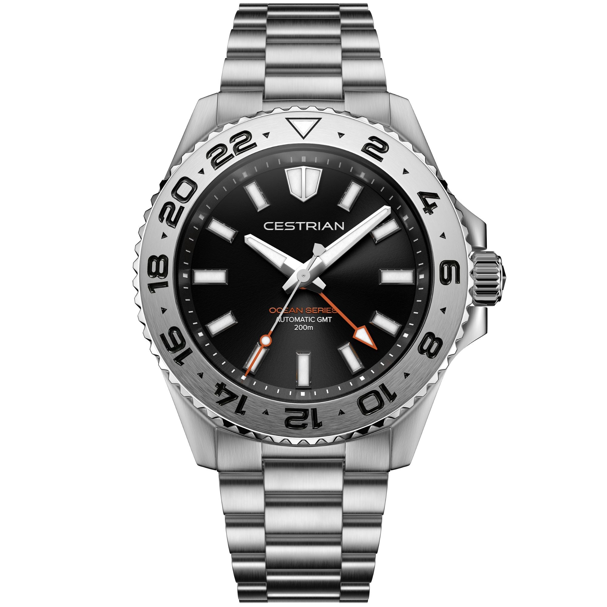 Cestrian Ocean Series Black Dial Steel Bracelet Automatic GMT Men's Watch