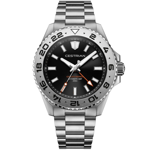 Cestrian Ocean Series Black Dial Steel Bracelet Automatic GMT Men's Watch