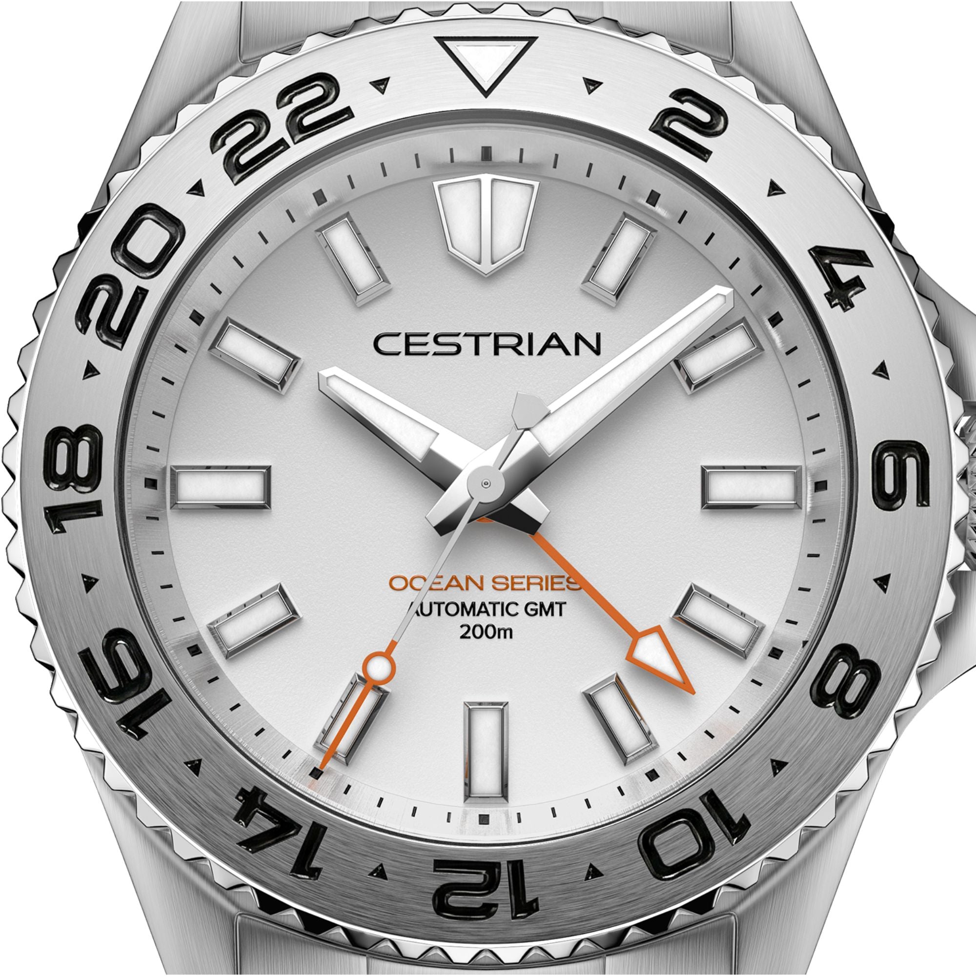 Cestrian Ocean Series Silver White Dial Silicone Strap Automatic GMT Men's Watch