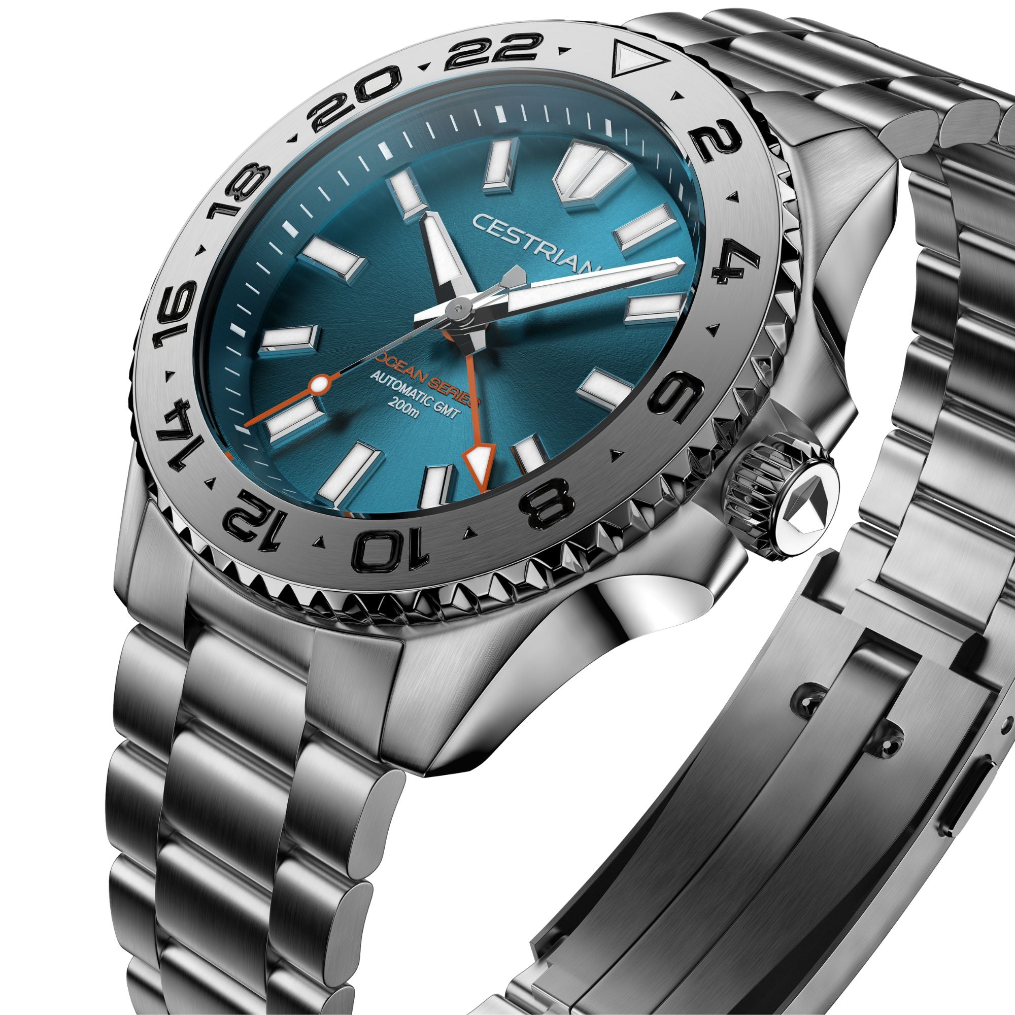 Cestrian Ocean Series Tropical Blue Dial Steel Bracelet Automatic GMT Men's Watch