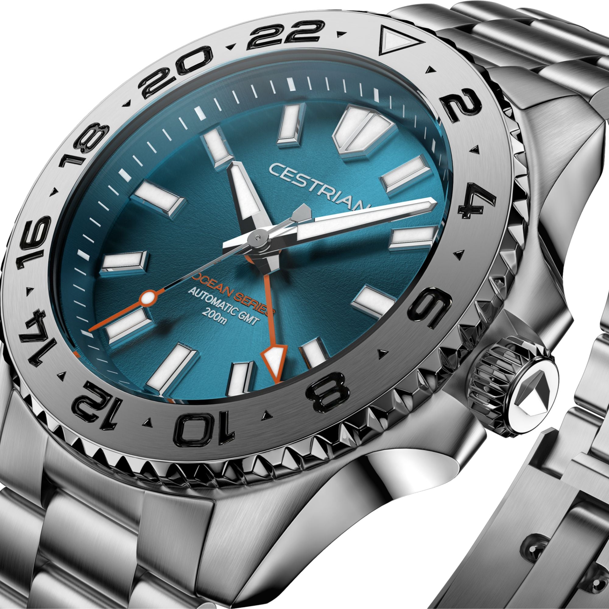 Cestrian Ocean Series Tropical Blue Dial Steel Bracelet Automatic GMT Men's Watch