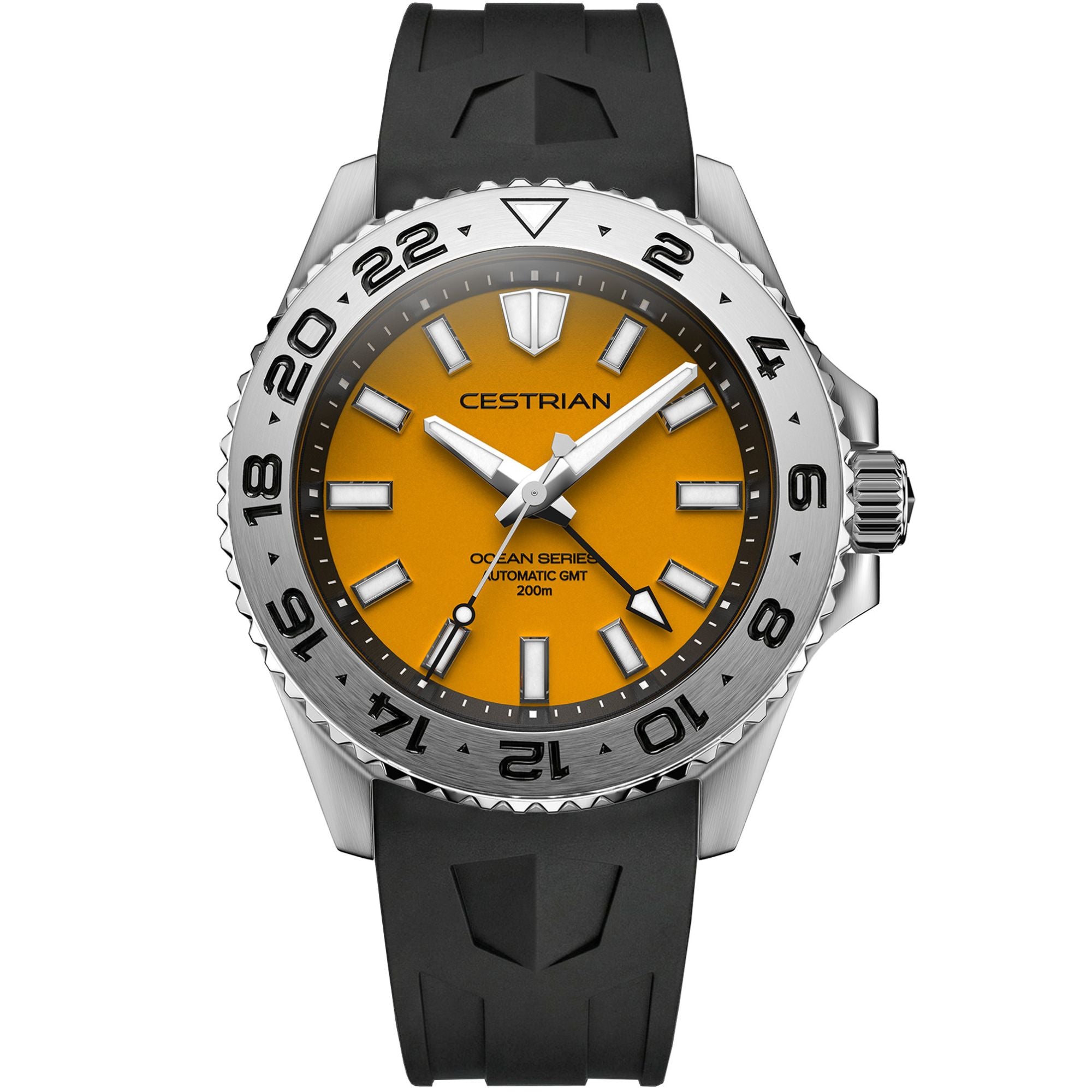 Cestrian Ocean Series Yellow Dial Silicone Strap Automatic GMT Men's Watch