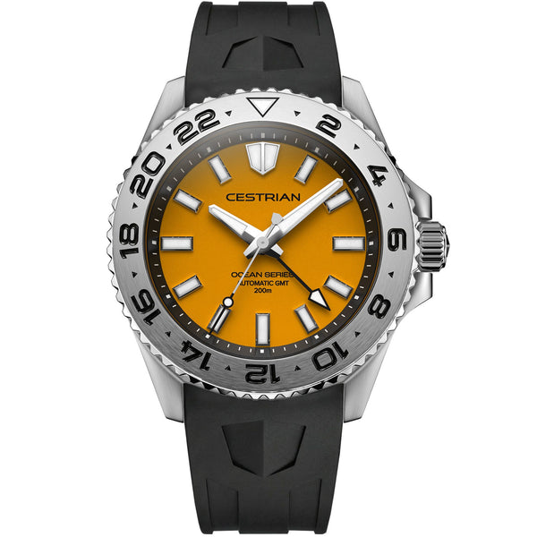 Cestrian Ocean Series Yellow Dial Silicone Strap Automatic GMT Men's Watch