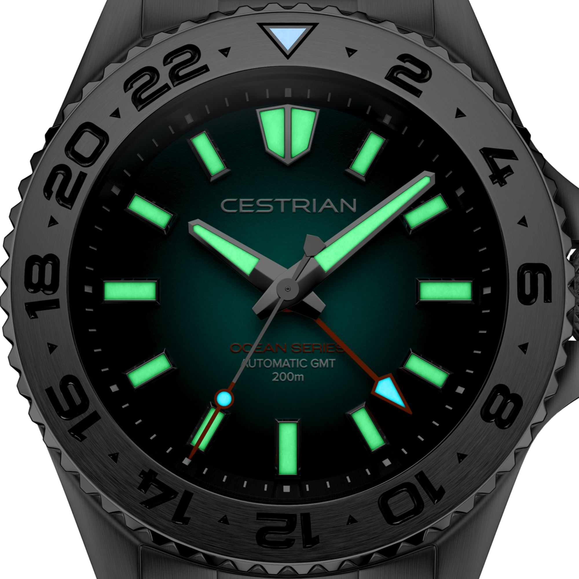 Cestrian Ocean Series Yellow Dial Steel Bracelet Automatic GMT Men's Watch