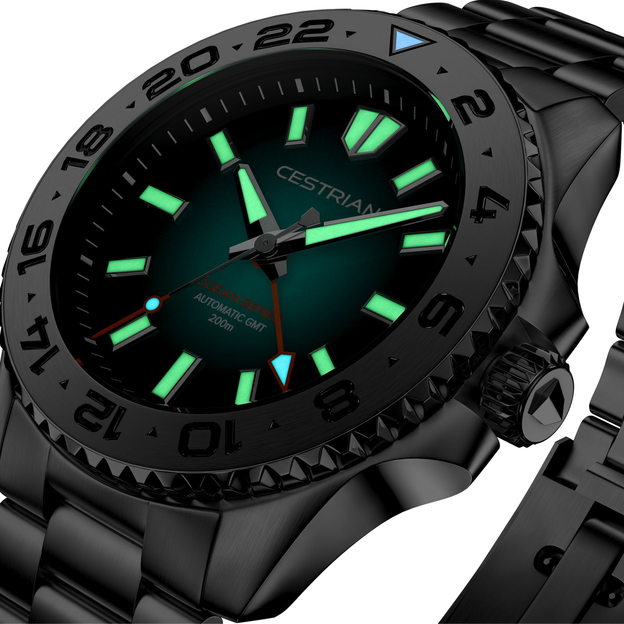 Cestrian Ocean Series Yellow Dial Steel Bracelet Automatic GMT Men's Watch