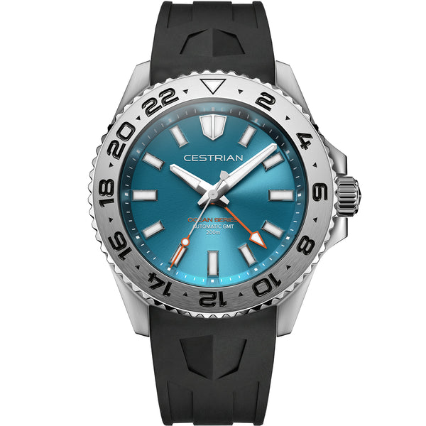 Cestrian Ocean Series Tropical Blue Dial Silicone Strap Automatic GMT Men's Watch