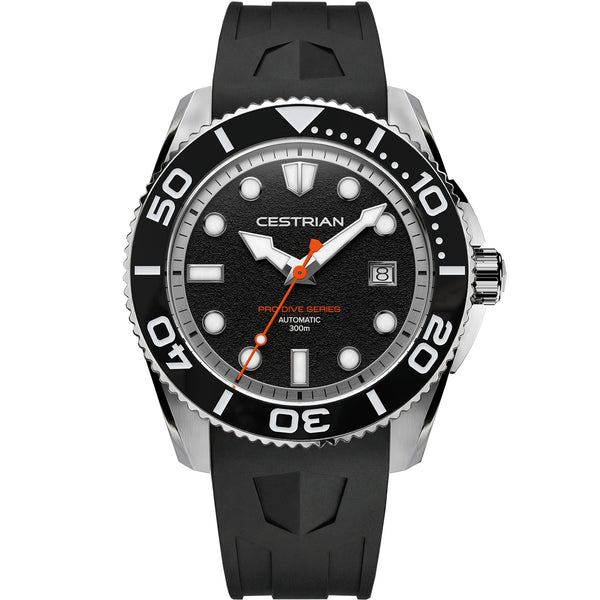 Cestrian Pro Dive Series Black Dial Silicone Strap Automatic 300m Men's Watch