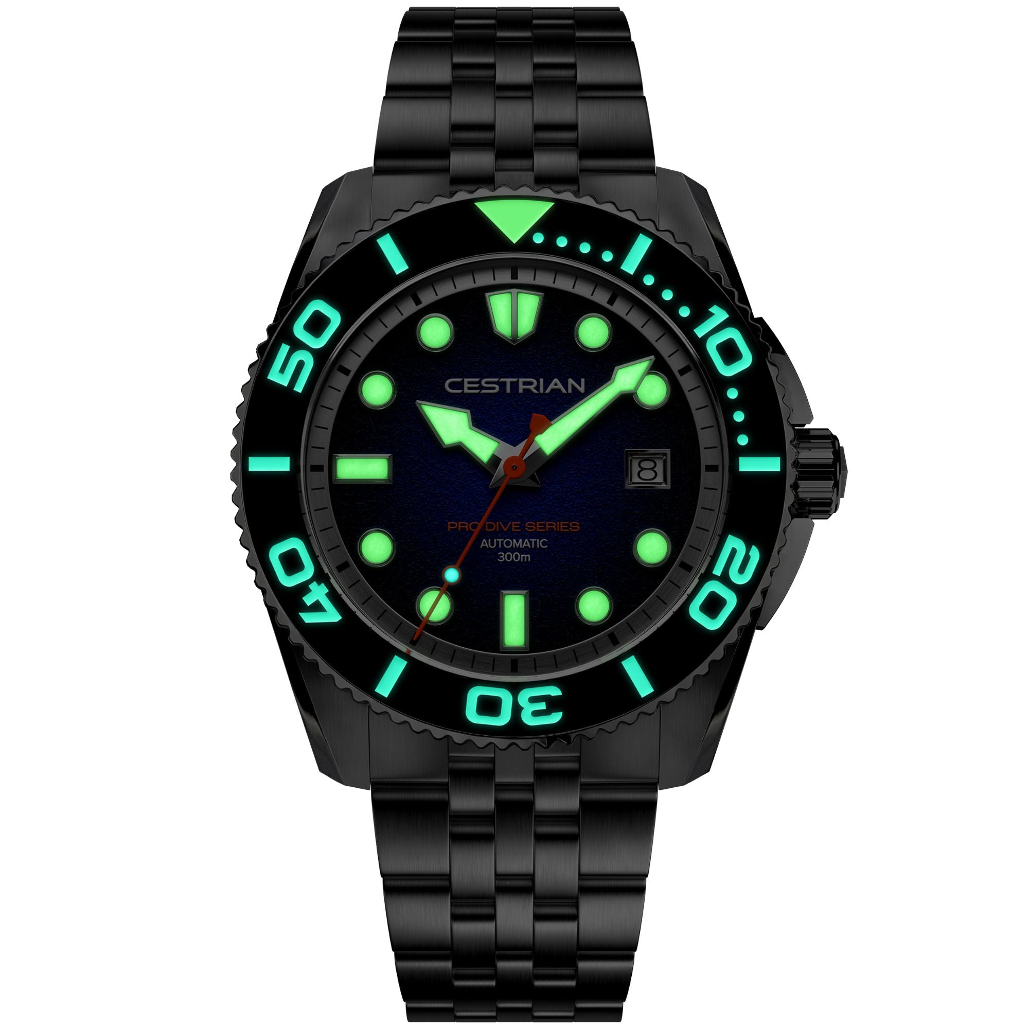 Cestrian Pro Dive Series Black Dial Silicone Strap Automatic 300m Men's Watch
