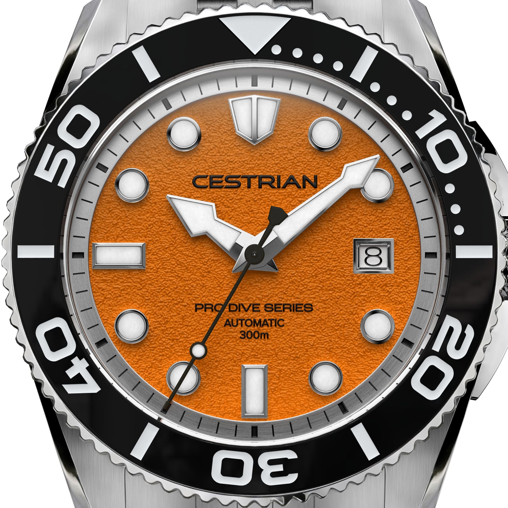 Cestrian Pro Dive Series Orange Dial Silicone Strap Automatic 300m Men's Watch