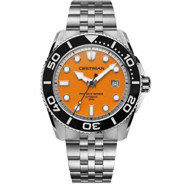 Cestrian Pro Dive Series Orange Dial Steel Bracelet Automatic 300m Men's Watch