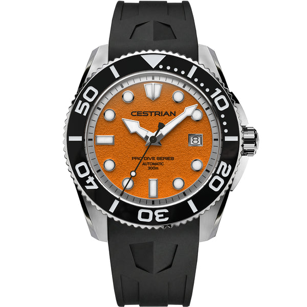 Cestrian Pro Dive Series Orange Dial Silicone Strap Automatic 300m Men's Watch