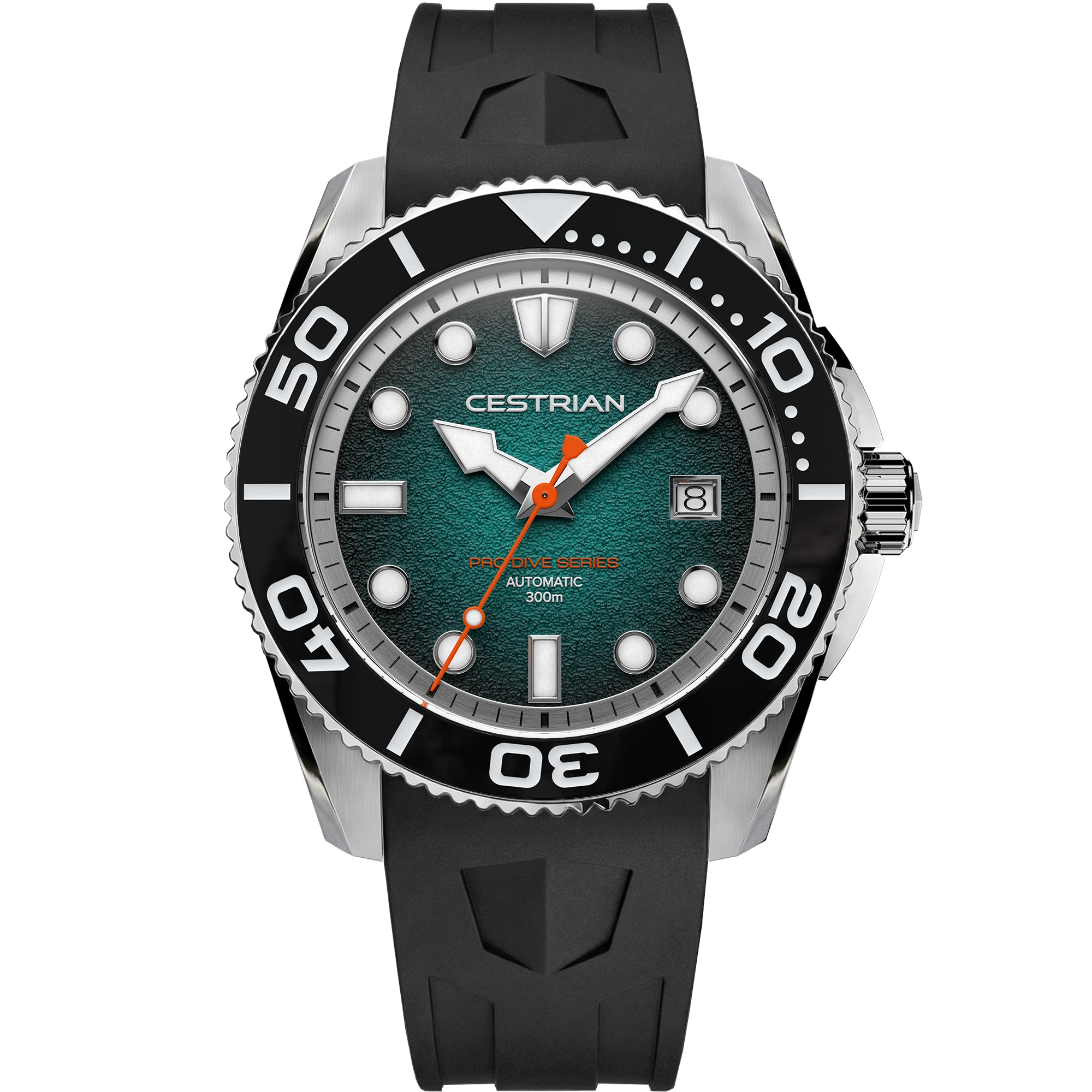 Cestrian Pro Dive Series Teal Fumé Dial Silicone Strap Automatic 300m Men's Watch