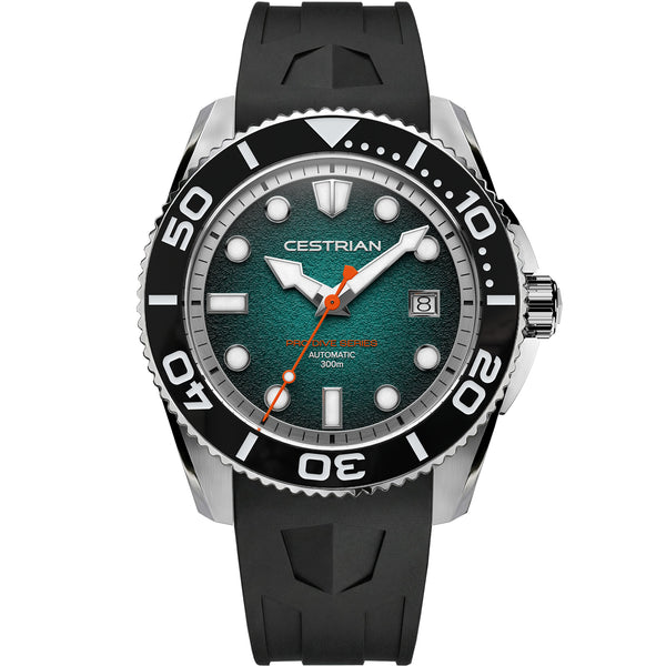 Cestrian Pro Dive Series Teal Fumé Dial Silicone Strap Automatic 300m Men's Watch