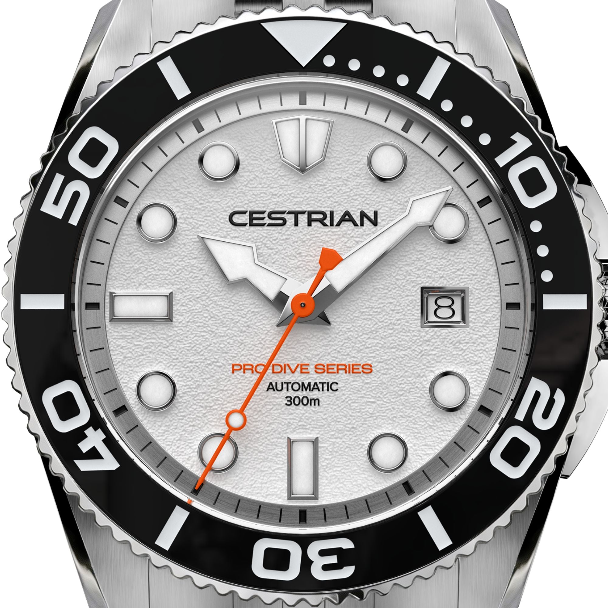 Cestrian Pro Dive Series White Dial Silicone Strap Automatic 300m Men's Watch