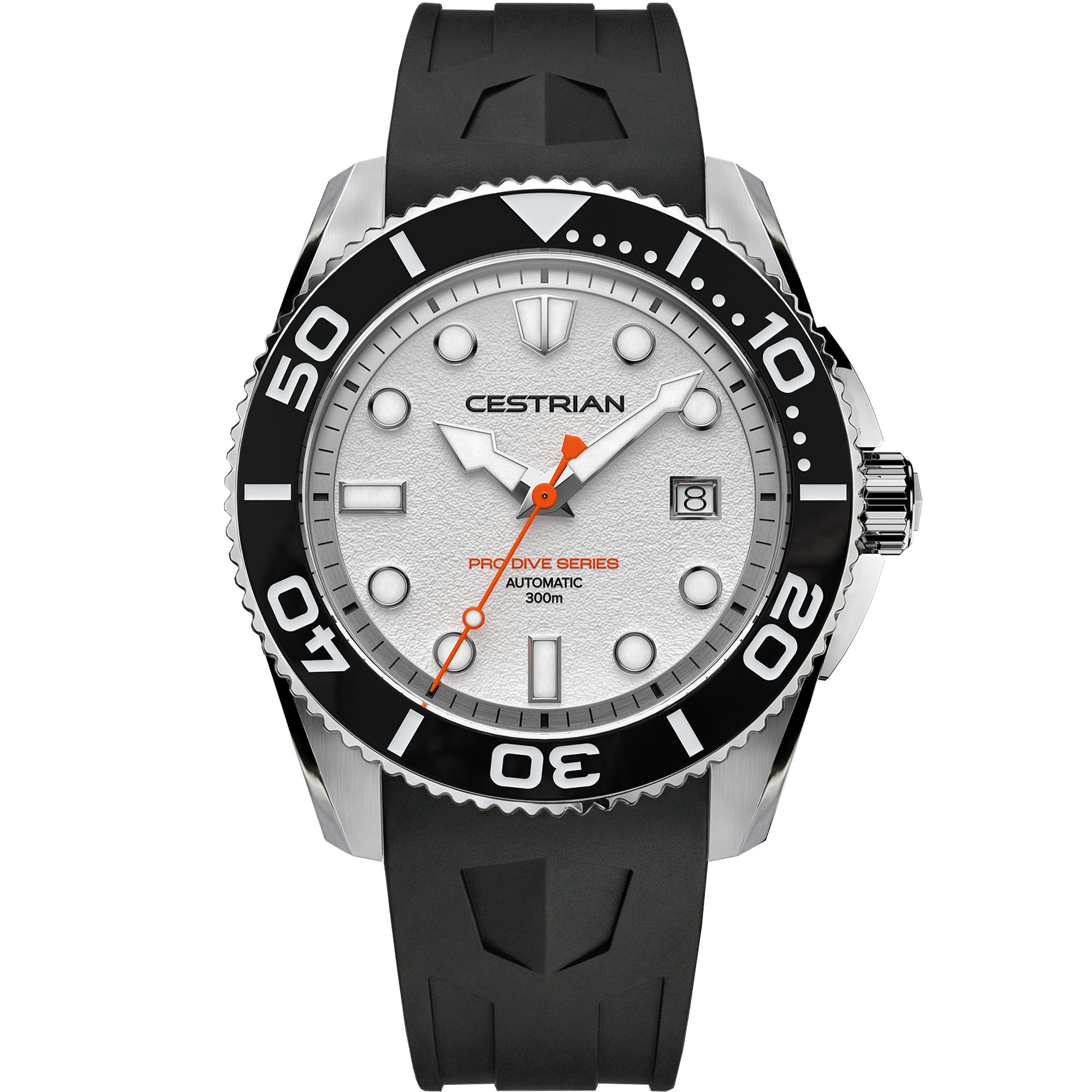 Cestrian Pro Dive Series White Dial Silicone Strap Automatic 300m Men's Watch