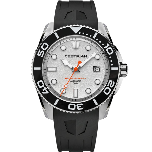 Cestrian Pro Dive Series White Dial Silicone Strap Automatic 300m Men's Watch